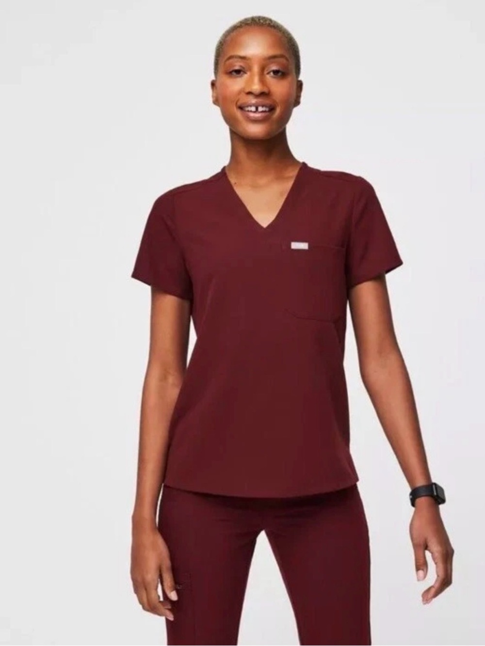 Figs Catarina One-Pocket Scrub Top Color Burgundy Size Large Womens